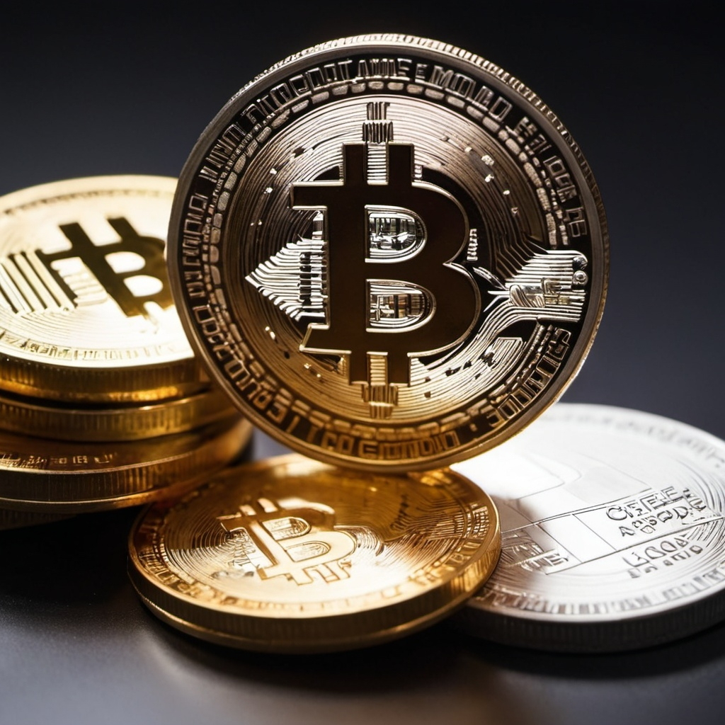 Imagem mostrando moeda física de bitcoin